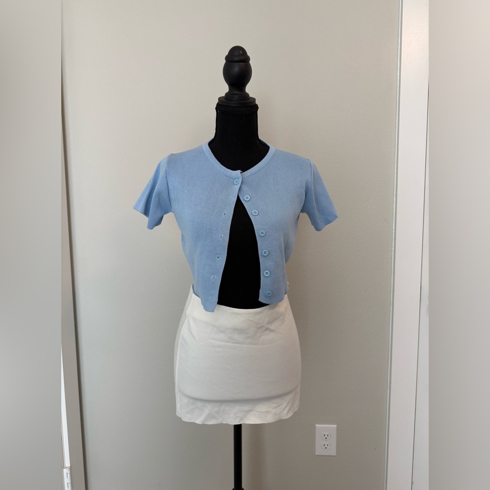 Sky Blue Knit Short Sleeve Cardigan